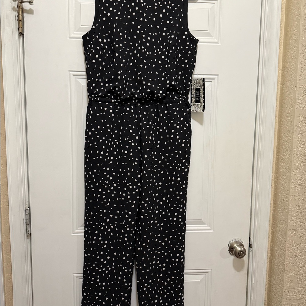 Spense Black and White Jumpsuit with Belted Waist